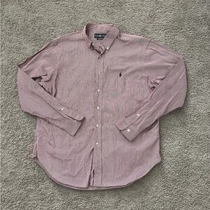 Ralph Lauren Shirt 17 Red White Red Striped Pony Button Up Long Sleeve Mens XL